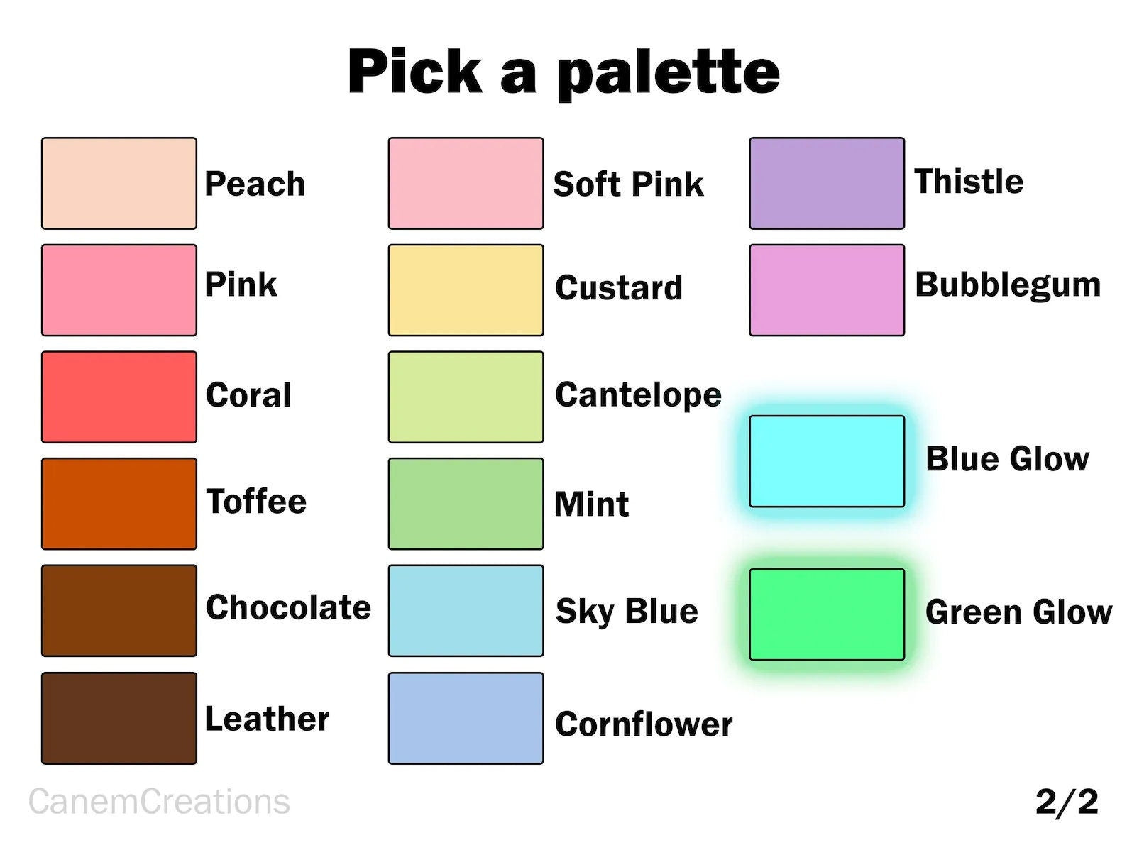 The second page of a diagram showing the available colours which are available for this sex toy.