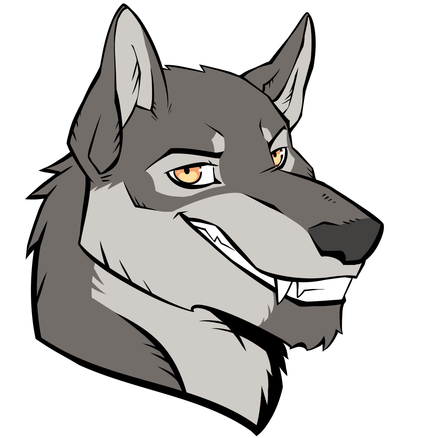 Digitial art of Nero, the anthro wolf, he has grey fur, amber eyes nad has a cocky expression.